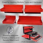 Magnetic Shelf 4-Pcs Set - Red Tool Trays - Metal Tool Box With Strong Magnets - Storage for Toolbox - Tool Box Accessories for Van Workshop