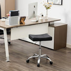 Office Stool with Wheels (300lbs Capacity) (Adjustable Height 17-21 inch) Black Faux Leather Workbench Stool (Black)