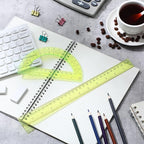 Zonon 2 Pack 12'' Plastic Ruler and 6'' Plastic Protractor Set Clear Ruler Protractor Set Math Geometry Supplies for School Classroom Home Office Drawing(Yellow)