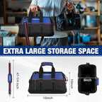 WORKPRO 16-inch Wide Mouth Tool Bag, Heavy Duty Cloth Tool Storage Bag with Water Proof Molded Base, Adjustable Shoulder Strap