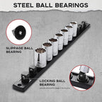 3/8-Inch Drive Magnetic Socket Organizer, Heavy Duty Aluminum Socket Rail Organizer, 360° Swivel Clips Socket Holder Kit for Tool Box, 3/8-Inch Socket Holder x 14 Clips (Black)