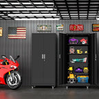 Superday 73" Metal Storage Cabinet with Wheels, Lockable Steel Utility Cabinet with 2 Doors and 4 Adjustable Shelves, Rolling Storage Cabinets for Garage, Home Office, Kitchen Pantry, Black