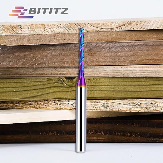 2PCS Upcut Spiral Router Bit 1/4 Inch Shank 1/8 Inch Cutting Diameter 1 inch Cutting Length with Extra Long Life Coating CNC Router Bits End Mill for Wood Cutting, Slot Mortise, Engraving