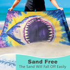 Tie Dye Shark Beach Towel Oversized 36" x 72", Thin Lightweight Sand Free Quick Dry Microfiber Towel for Swimming Pool Cruise Camping Travel