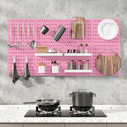 Pegboard Combination Kit, Wall Mounted Storage Set with 8 Pegboards & 32 Accessories Hanging, Pink Peg Boards Organizer for Walls Display, Crafts Organization, Kitchen Organizer, 22" x 44"