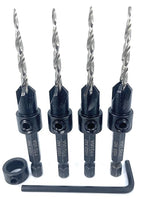 FTG USA Countersink Drill Bit Set 4 Pc #6 (9/64") Wood Bit, Tapered Bit, Stop Collar, Hex Wrench for Woodworking