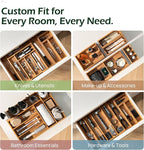 Carbonized Bamboo Kitchen Drawer Organizer, 8-10 Slots Expandable Silverware Organizer, Utensil Holder & Cutlery Tray, 2.2" Deep for Extra Capacity, Non-Slip Feet Included