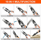 VANQUISH 10-in-1 Long Nose Pliers, 8‘’ Multipurpose Combination Pliers Wire Cutter/Crimper/Stripper, CRV Steel, Heavy Duty Side-Cutting Pliers for Crimping, Stripping, Shearing, Deburring, 3239