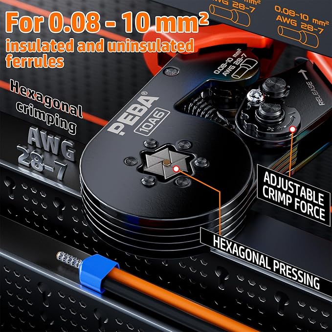 PEBA Ferrule Crimping Tool Kit, 21 Sizes Ferrule Kit, AWG 28-7 Self-Adjusting Hexagon Crimper for Wire Ferrules Terminals | Electrical Wire Ferrule Kit - Hex Ferrule Crimp Tool - Ratchet Crimping Tool