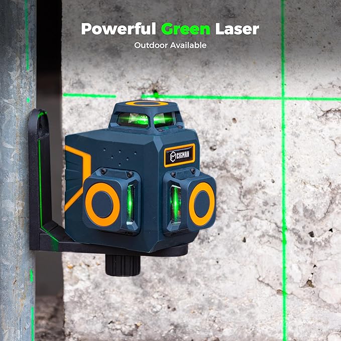 CIGMAN Laser Level 360 Self leveling, Rechargeable 3X360° Laser Level for Picture Hanging, Construction Laser, Remote Control & Magnetic Bracket,100FT Working Distance