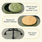 Salon Chair (Stool & Small Table in One) (Teacher Stool Adjustable Height 20.67"-24.61"), Green Vanity Chair with Storage