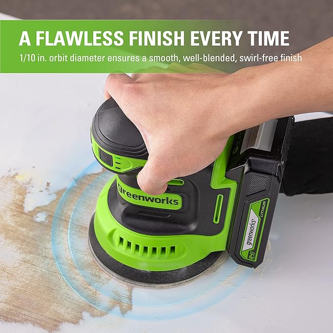 Greenworks 24V Orbital Sander Kit, 5" Random Sander Variable Speed, Tool Only