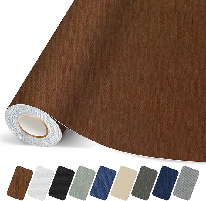 Canvas Repair Patch, 17X158 Inch Strong Sticky Fabric Repair Tape, Self-Adhesive Fabric Patch for Sofas, Tote Bags, Clothing, Car Seats, Furniture (Brown, 17X158 Inch)