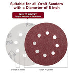 100 PCS 5 Inch Sanding Discs 40 Grit, Round Hook and Loop Sandpaper for Random Orbital Sander