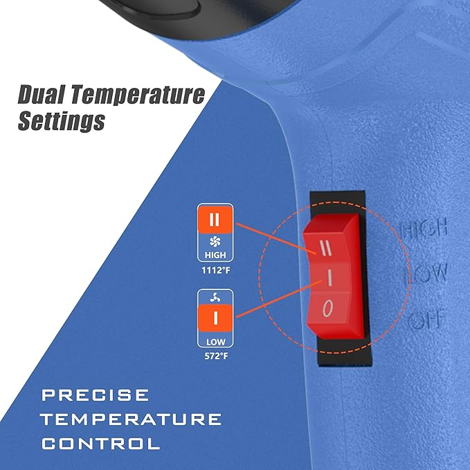 Heat Gun for Vinyl Wrap,Shrink Tubing,Paint,Epoxy Resin,Candle Making,Adjustable Temperature,Overload Protection Hot Air Gun Kit Nozzles(Knob Stepless Temperature Control)