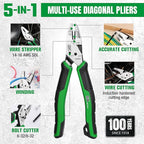 SK 7-Inch Multi-use Diagonal Pliers, 5 IN 1, Premium CR-V Steel Construction, Ergonomic Anti-slip Handle for Comfortable Grip