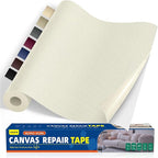 Self-Adhesive Canvas Repair Tape, 16" x 79" Waterproof Canvas Repair Patch, Fabric Patch Repairs Kit for Furniture, Tents, Sunbrellas, Boat Covers Awnings, Couches, Clothes, Bags Beige&White