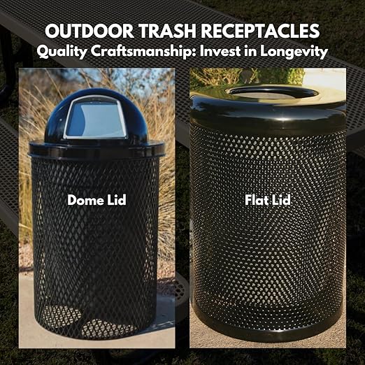 RFT-P-Gry Heavy Duty Round Trash Receptacle with Flat Top, Liner Included, 32 Gallon, Gray, Made in America