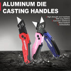 WORKPRO Folding Utility Knife, Quick Change Box Cutter, Razor Knife for Cartons, Cardboard, Boxes, Blade Storage in Aluminum Handle, 13 Extra Blades Included - Pink Ribbon