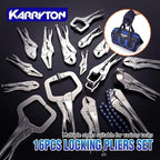 16PCS Locking Pliers Set, Carbon Steel, Fast Release, Curved Jaw, Long Nose, Straight Jaw, U-Shaped,Pinch Off,C-clamp, Chain Clamp, Sheet Metal Clamp w/Multifunction Oxford Tool Bag
