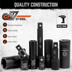 HORUSDY 1/2" Drive Impact Socket Set, 20 Pcs Metric (10mm - 24mm) Deep Socket Set, 6 Point, Cr-V, Includes 1/2-Inch Drive Ratchet Handle, Extension Bar, Universal Joint and Adapter