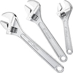 WORKPRO 3-Piece Adjustable Wrench Set, Forged Carbon Steel, Chrome-Plated, SAE & Metric Scale (6-inch, 8-inch, 10-inch)