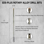Direko SDS Plus Rotary Hammer Drill Bits 5-Piece 3/16 inch x 12 Inch,Carbide-Tipped for Masonry,Concrete,Brick Granite etc