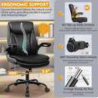 Office Chair Ergonomic Desk Chair - Premium Leather Executive Office Chairs with Lumbar Support Flip Up Armrests, Home Office Desk Chairs Computer Chair with Rocking Function Adjustable Height