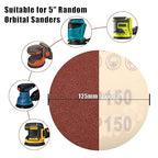 150 Grit 5 Inch Sanding Discs Hook and Loop Sandpaper, 150 PCS 8 Hole Adhesive Medium Grit Sand Paper for Random Orbital Sander