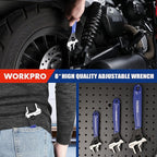 WORKPRO 8-Inch Adjustable Wrench, Cr-V Steel Wide Jaw Black Oxide Wrench, Metric & SAE Scales, for Home, Garage, Workshop and DIY
