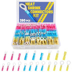 haisstronica 280PCS Marine Grade Heat Shrink Wire Connectors-Electrical Connectors Kit of Tinned Red Copper,Crimp Insulated Ring Fork Spade Butt Splice(3Colors/21Size) 16-14 22-16 12-10 Gauge