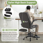 500LBS Drafting Chair, High Back Safer Standing Desk Chair, Executive Tall Office Chair with Flip-up Armrests, Upholstered Fabric Task Chair, Ergonomic Seat with Adjustable Height&Foot Ring, Black