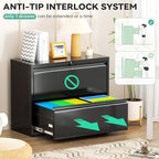 Superday Lateral File Cabinet 2 Drawer Metal File Cabinet with Lock, Black Filing Cabinets for Home Office, Locking Filing Cabinets Hanging Files Letter/Legal/F4/A4
