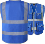 JKSafety 10 Pockets High Visibility Zipper Front Blue Safety Vest with High Reflective Strips Meets ANSI/ISEA Standards (3X-Large, 88-Blue)