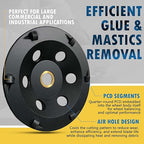5" PCD Grinding Wheel for Epoxy, Glue, Mastic and Paint, 6 PCD Segments, 7/8"-5/8" Non-Threaded Arbor