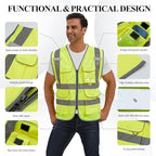 SIFE Reflective Safety Vest High Visibility Vest With 7 Pockets And YKK Zipper, ANSI/ISEA Class 2 Standard, Made With 3M Reflective Tape(03Y-Yellow,M)