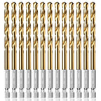 13PC 1/4" Titanium Coated Twist Hex Shank Drill Bit Set, 135 Degree Tip HSS Drill Bit Sets, Impact Driver Drill Bits for Wood, Steel, Metal, Plastic with Quick Change Design