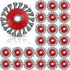 Tandefio 24 Pcs Wire Wheel Brush Wire Wheels with 5/8"-11 Threaded Arbor for 4 1/2 Angle Grinder Knotted Wire Cup Brush for Heavy Cleaning Rust Removal(Red,4 Inch)