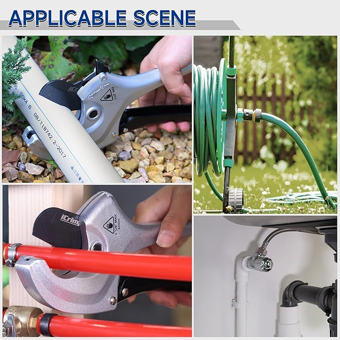 iCrimp PVC Pipe Cutter Cuts up to 1-5/8", Heavy-Duty Aluminum Ratchet Pipe Cutter Tool, Easy One-hand Operation Tube Cutter, PEX Cutting Tool for PEX, PVC, Platic Hose and Plumbing Pipe