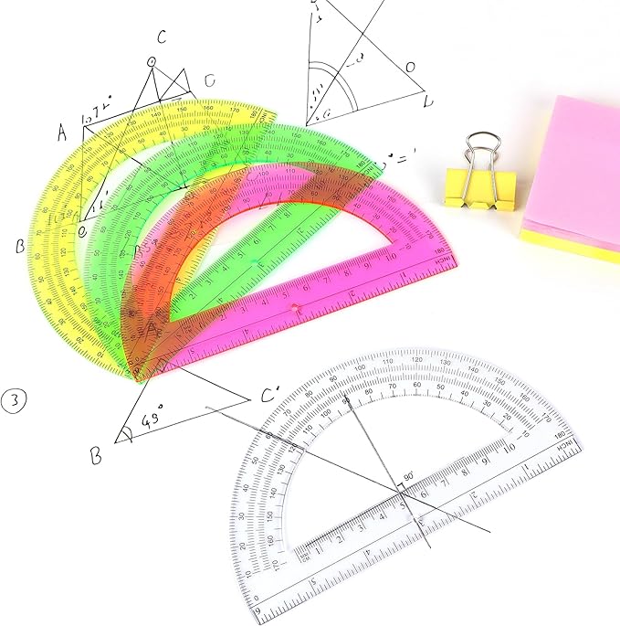 Plastic Protractor Math Protractors 180 Degrees for Geometry Classroom Student School Office Supplies, 6 Inch, Pack of 2 (Red)