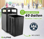 Alpine Outdoor Commercial Trash Can with Lid - 40 Gallon Heavy Duty Metal Garbage Can with Removable Bin, Locking Lid for a Modern Look in Parks, Malls, Parkings & High Traffic Areas (Black & Grey)