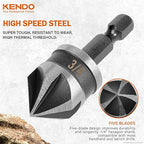 KENDO 5PCS Countersink Drill Bit Set, High Speed Steel Countersink Bits, 82 Degree 5 Flute Pieces, 1/4 Inch Hex Shank, Fit for Sink Holes into Metals, Wood, Plywood, Plastic with Aluminum Case