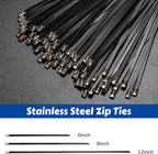 Stainless Zip Ties Heavy Duty Outdoor Metal Zip Ties Gun Set Fastening Cable Gun Tool with 300 PCS Ties for Chain Link Fence, Exhaust Pipe, Farms, Poultry Fence