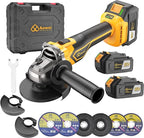 Brushless Cordless Angle Grinder, 21V Angle Grinder Toolbox Kit, with 2x4.0Ah lithium batteries and charger, yellow 4-1/2 inch grinder, suitable for cutting, grinding, polishing