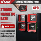 AMM Magnetic Tray, 4 PC Foldable Magnetic Tool Tray Set for Bolts Screws Nuts & Small Metal Parts, Mechanic Tool Present for Men, 4.5 Inch Square (4PC, Red)