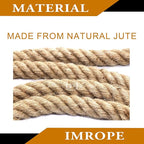 2 Inch x 50 Ft Natural Jute Rope, IMROPE Twisted Jute Rope 4 Strands for Arts Crafts, Swing, Garden, Home Decorating, Hammock, Tug of War