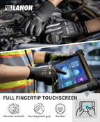 LANON 12 Pairs Safety Work Gloves, Mechanic Working Gloves for Men, PU Coated, Seamless Knit, Lightweight, Black, XL