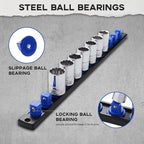 1/2-Inch Drive Magnetic Socket Organizer, Heavy Duty Aluminum Socket Rail Organizer, 360° Swivel Clips Socket Holder Kit for Tool Box, 1/2-Inch Socket Holder x 12 Clips (Blue)