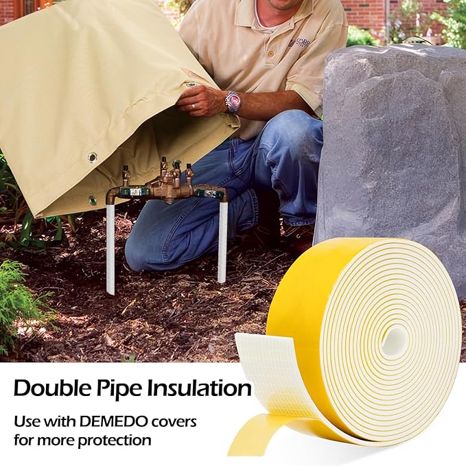 DEMEDO Pipe Insulation Tape, Pipe Wrap Insulation Foam Tape Self Adhesive, Outdoor Water Pipe Insulation Roll for HVAC, AC Line Insulation, 3 inch x 16.5 FT Heat Tape for Water Pipe, White