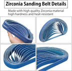 30 Pcs 1/2" x 18" Zirconia Sanding Belts, 40 Grit 1/2x18 Inch Sanding Belts for Air Belt Sander, Zirconia Belt Sander Sanding Belts for Metal Polishing, Derusting (1/2x18in, 40 Grit)